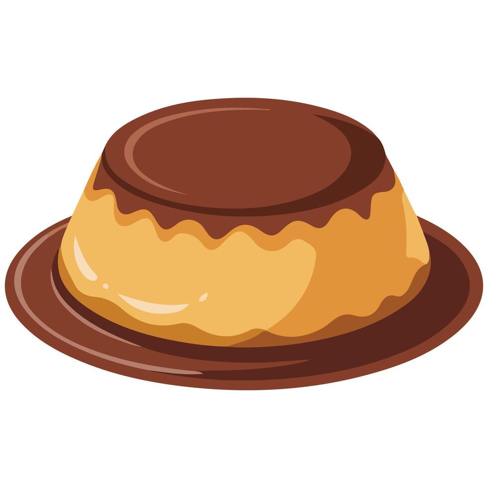 Sweet pudding dessert on plate isolated illustration on white background vector