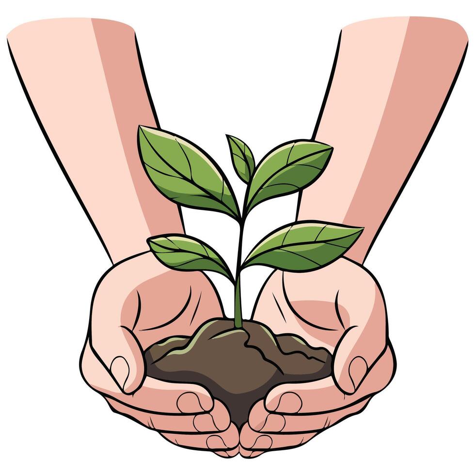 sprout hands planting growth nature isolated illustration on white background vector