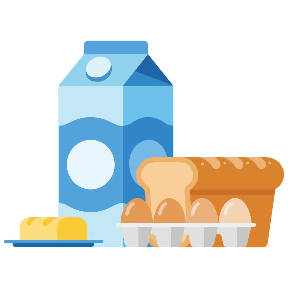 Dairy products milk and eggs art isolated on white background vector