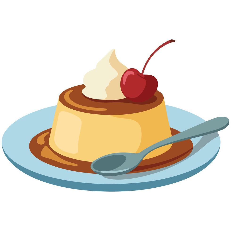 Pudding dessert on plate isolated illustration on white background vector