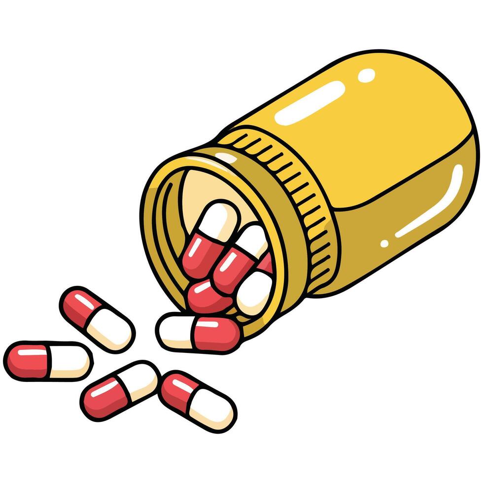 pills spilling medication bottle health isolated illustration on white background vector
