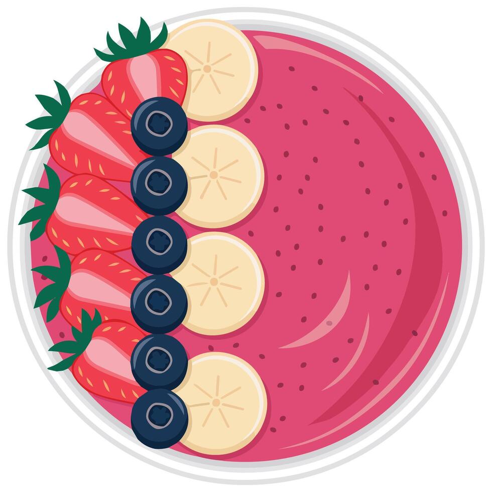 Smoothie bowl with chia pudding and berries isolated illustration on white background vector