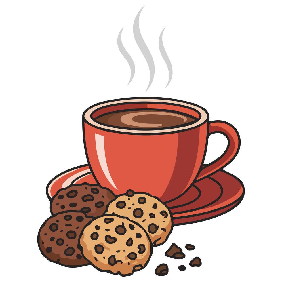 Coffee cup with biscuits isolated illustration on white background vector