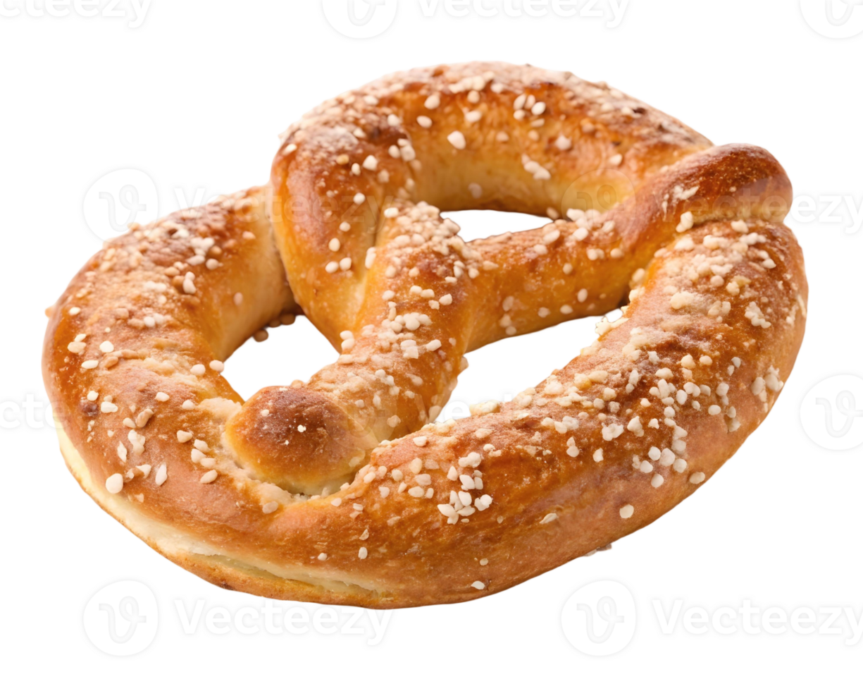 Close up of a single pretzel with salt on a transparent background perfect for food photography png