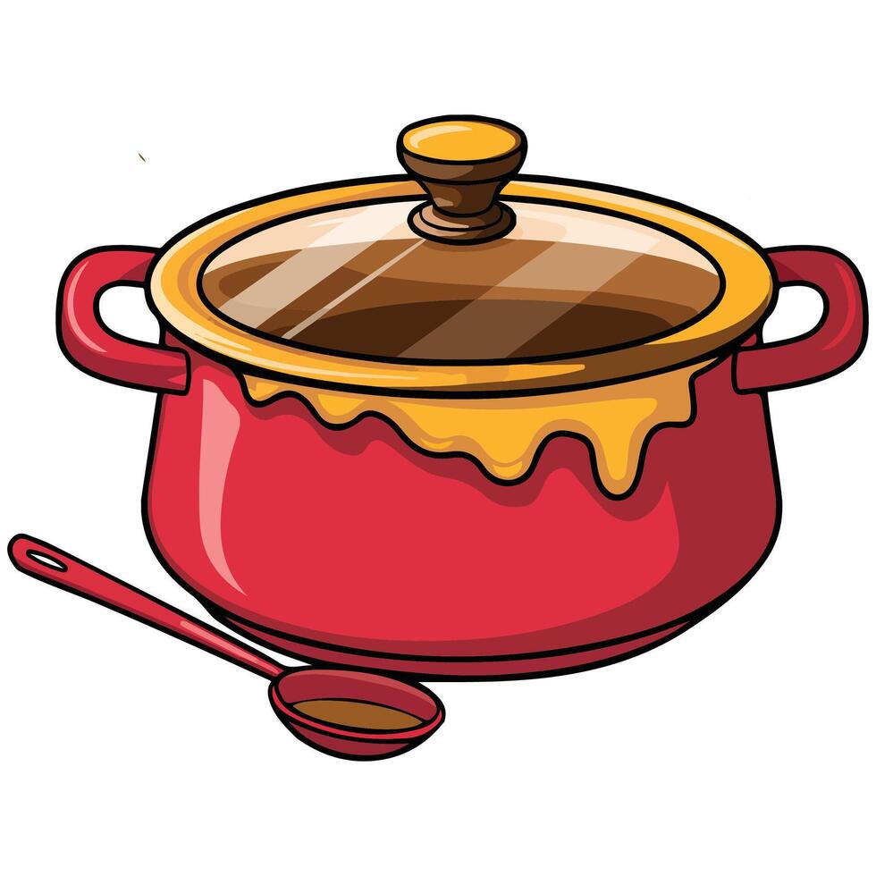 Hot soup in cooking pan isolated illustration on white background vector