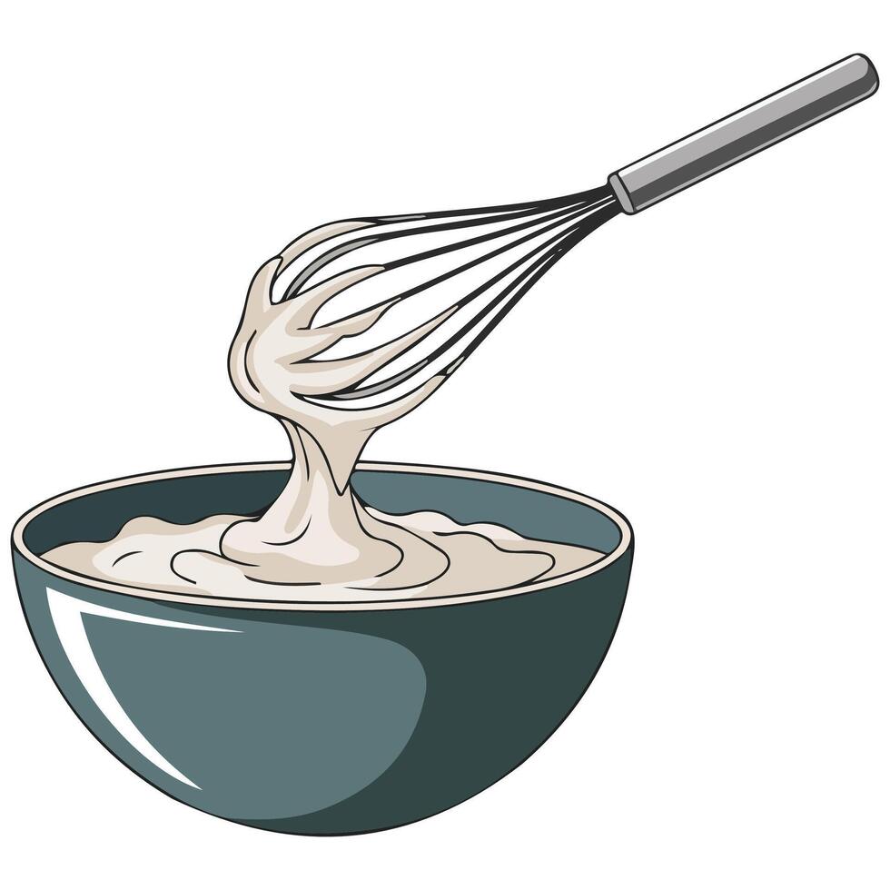 Fresh cream in mixing bowl isolated illustration on white background vector