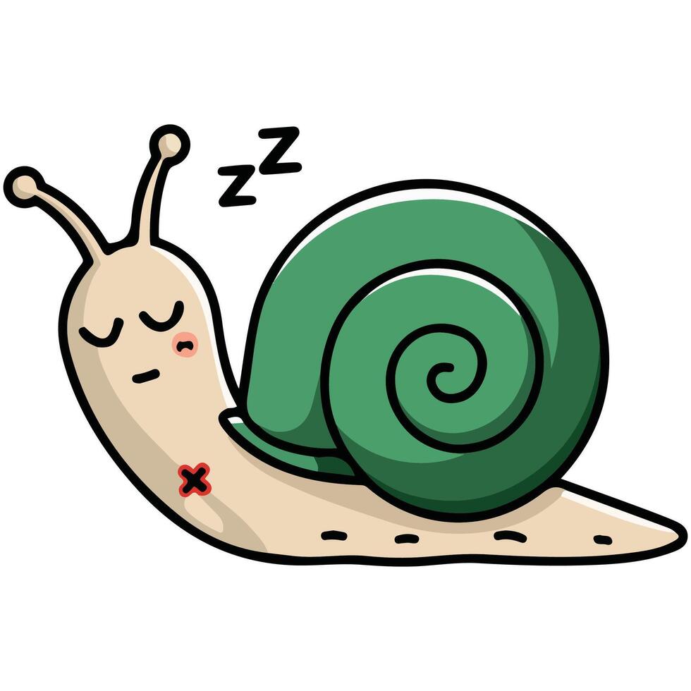tired slug resting in shell isolated illustration on white background vector