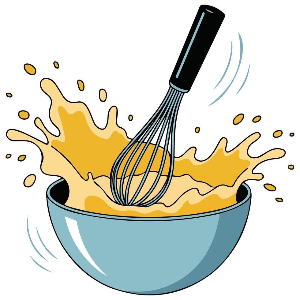 Mixing bowl with whisk kitchen tool isolated illustration on white background vector