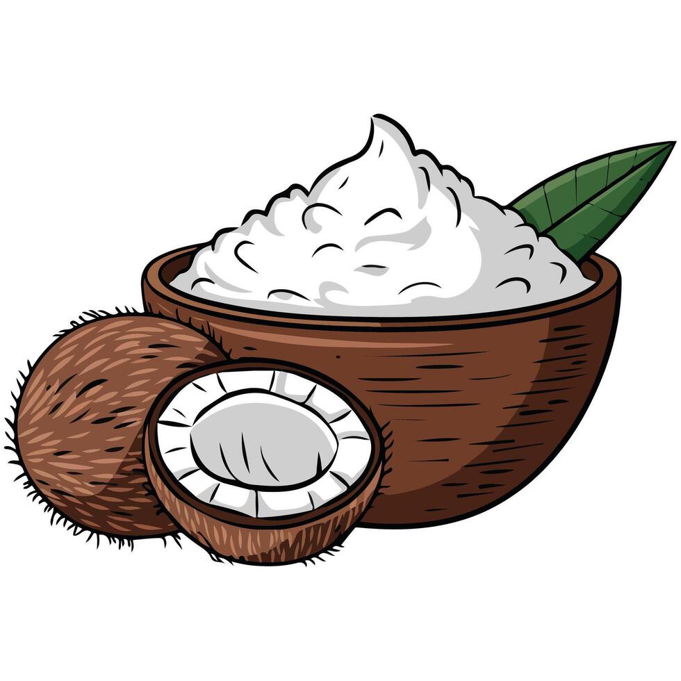 coconut flour seeds wooden bowl isolated illustration on white background vector