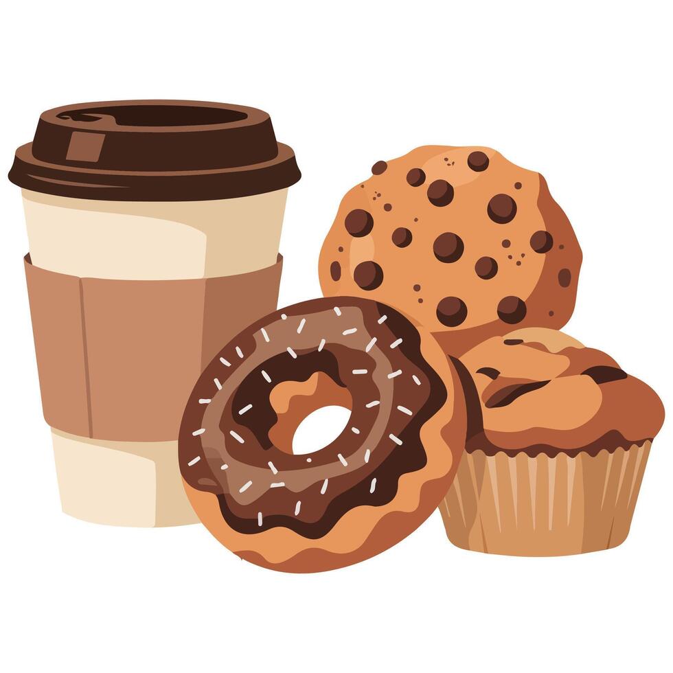 To go coffee with desserts set isolated illustration on white background vector