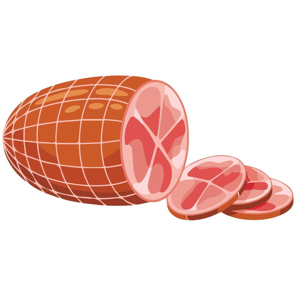 Sliced smoked ham deli isolated illustration on white background vector