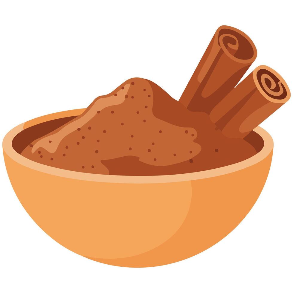 Ground cinnamon in wooden bowl isolated illustration on white background vector