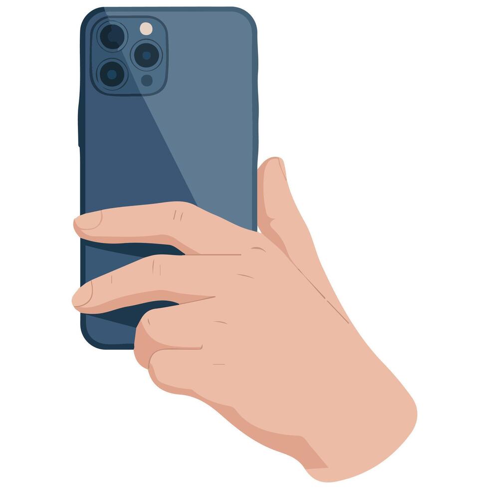 hand holding smartphone rear camera isolated illustration on white background vector