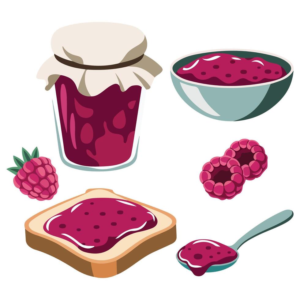 red berry jam jar fresh fruit isolated illustration on white background vector