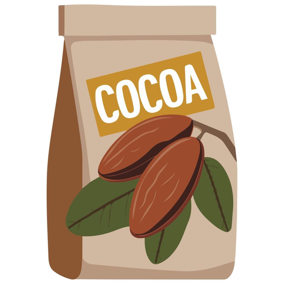 ground chocolate powder in sack isolated illustration on white background vector