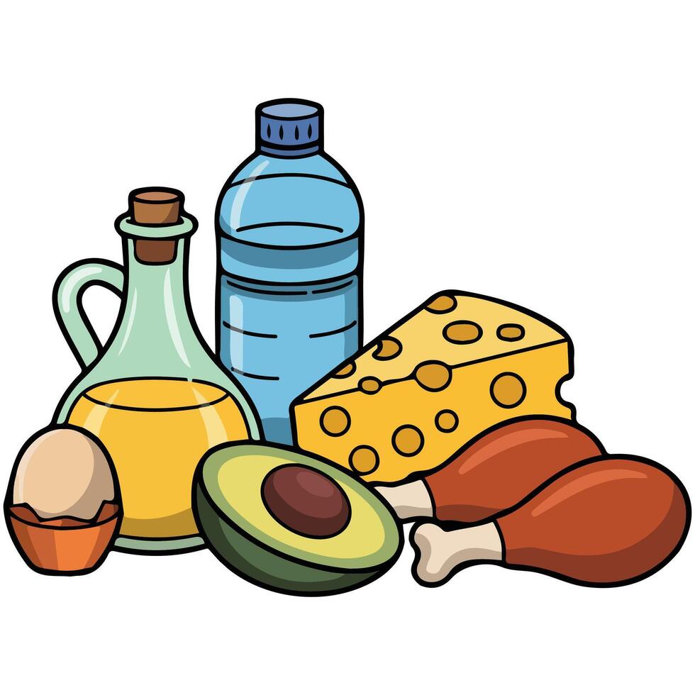 Ketogenic diet food table isolated illustration on white background vector