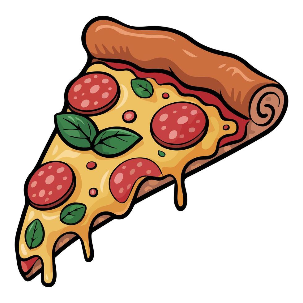 Thin crust pepperoni pizza slice isolated illustration on white background vector