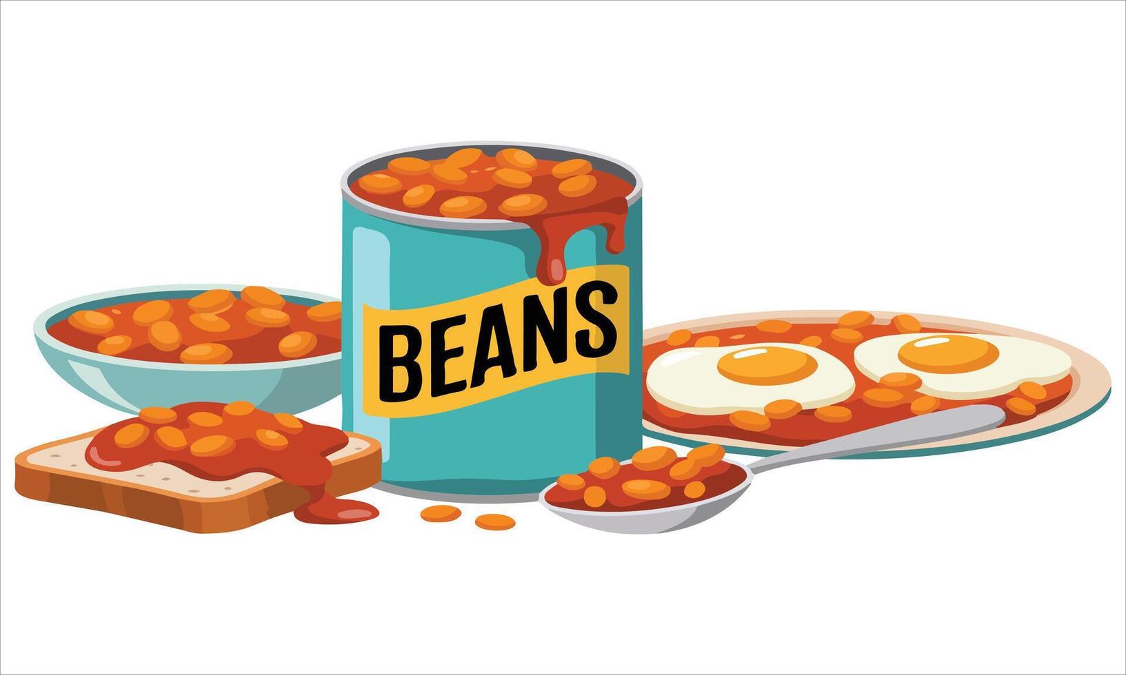 Scrambled beans with eggs isolated illustration on white background vector