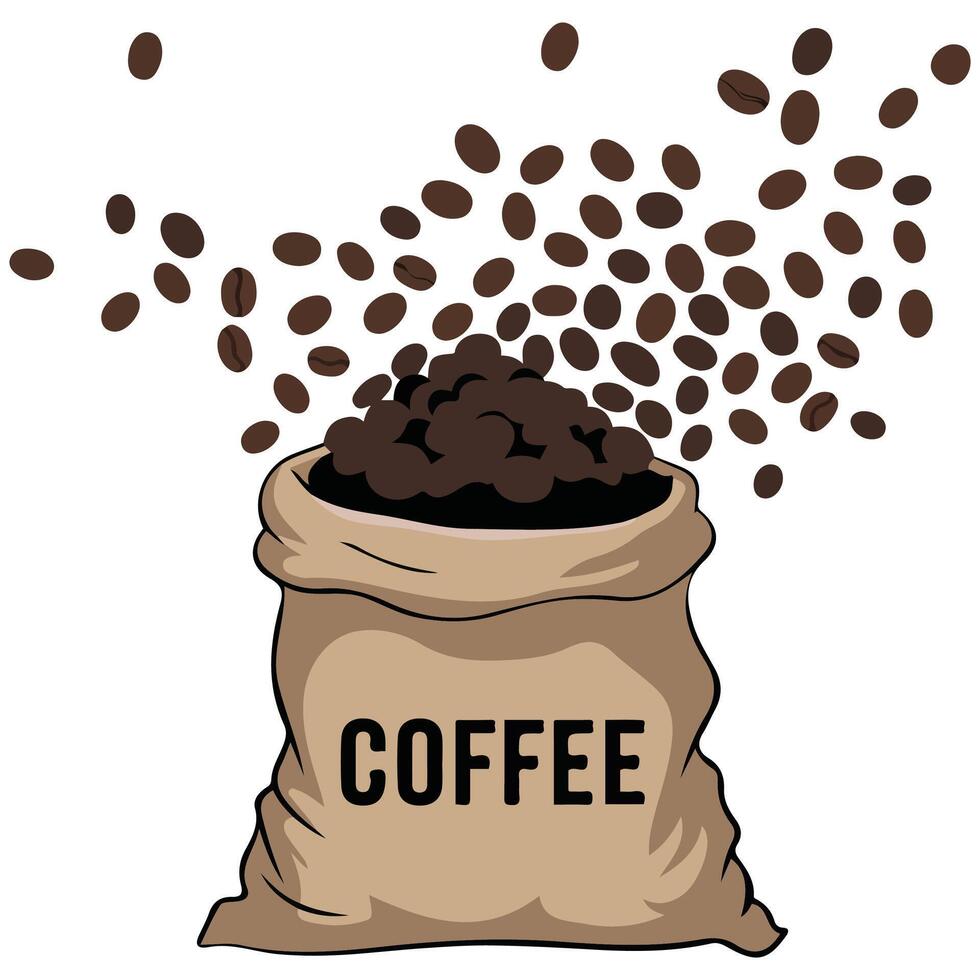 jute bag filled with coffee beans isolated illustration on white background vector