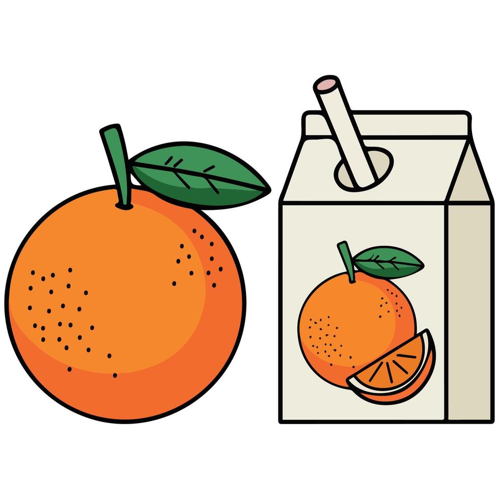 orange fruit juice box straw drink isolated illustration on white background vector
