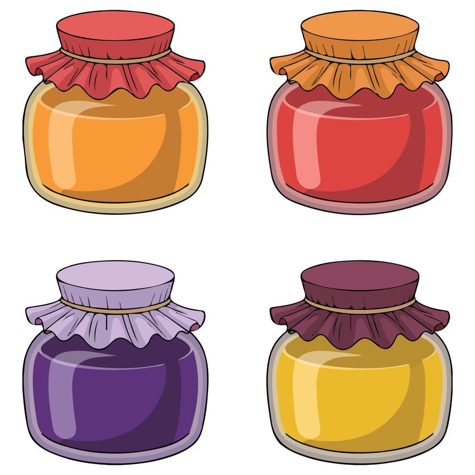 Assorted fruit jam containers art isolated on white background vector