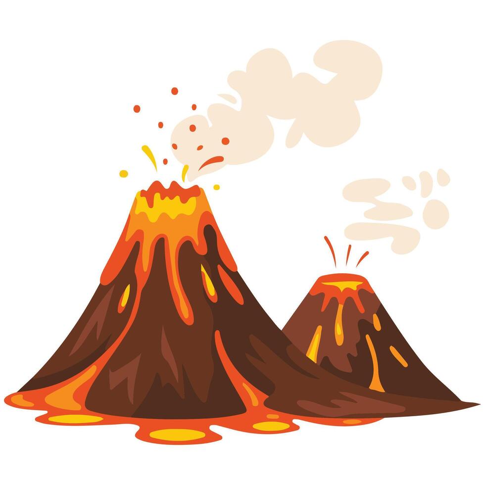 Smoking volcano with lava flow isolated illustration on white background vector