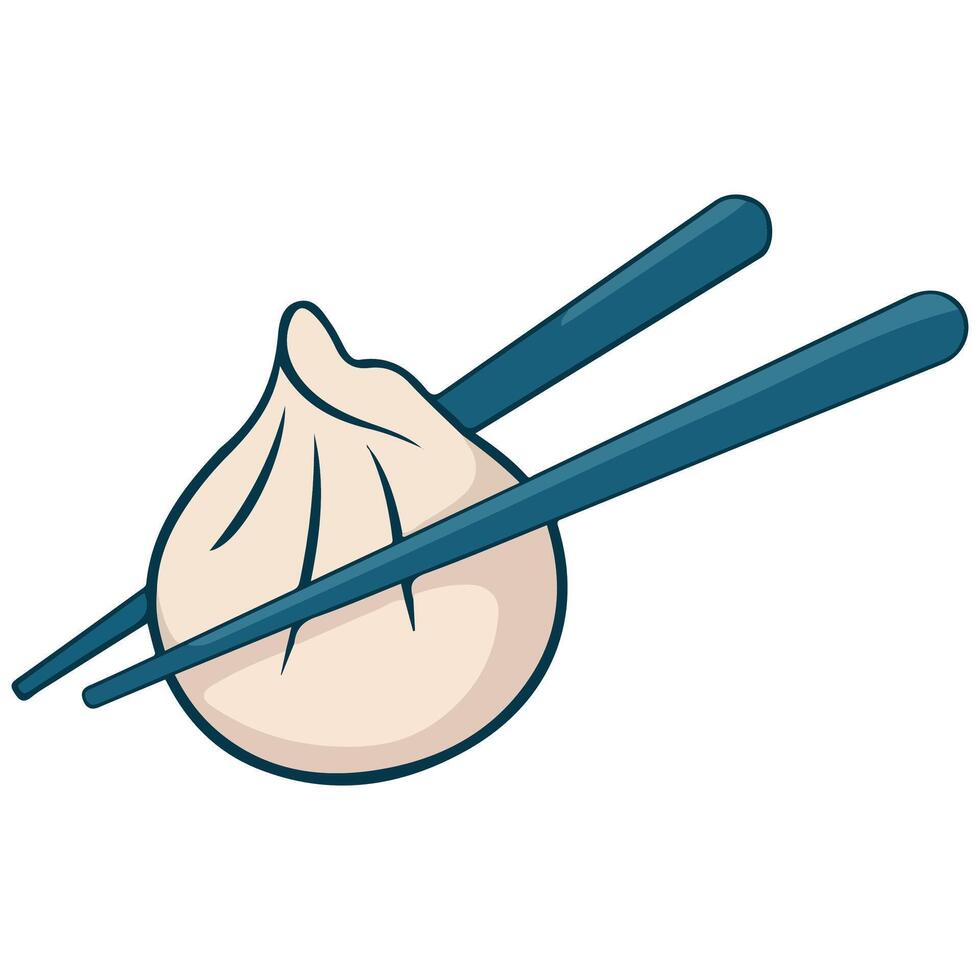 Baozi dumpling with chopsticks art isolated on white background vector
