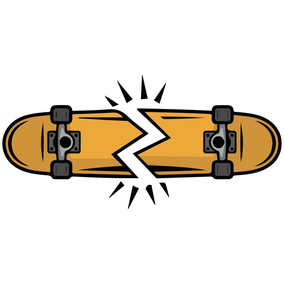 Broken skateboard isolated illustration on white background vector