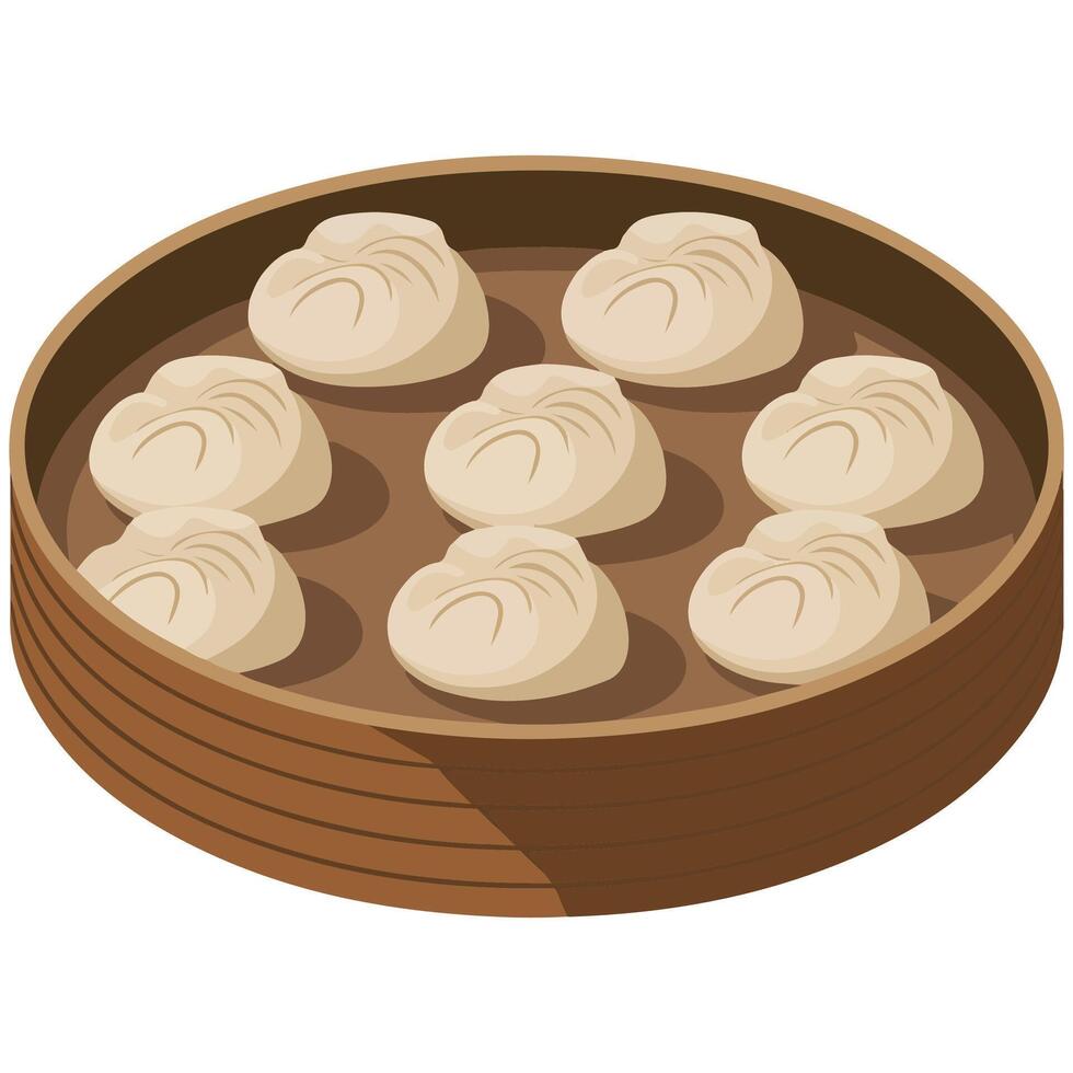 Steamed Chinese dumplings on plate isolated illustration on white background vector