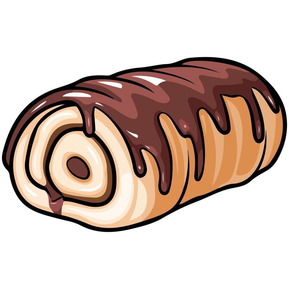 Chocolate Swiss roll cake with cream isolated illustration on white background vector