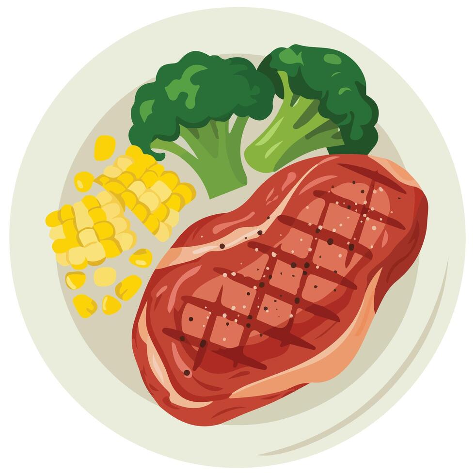Grilled beef steak on plate isolated illustration on white background vector
