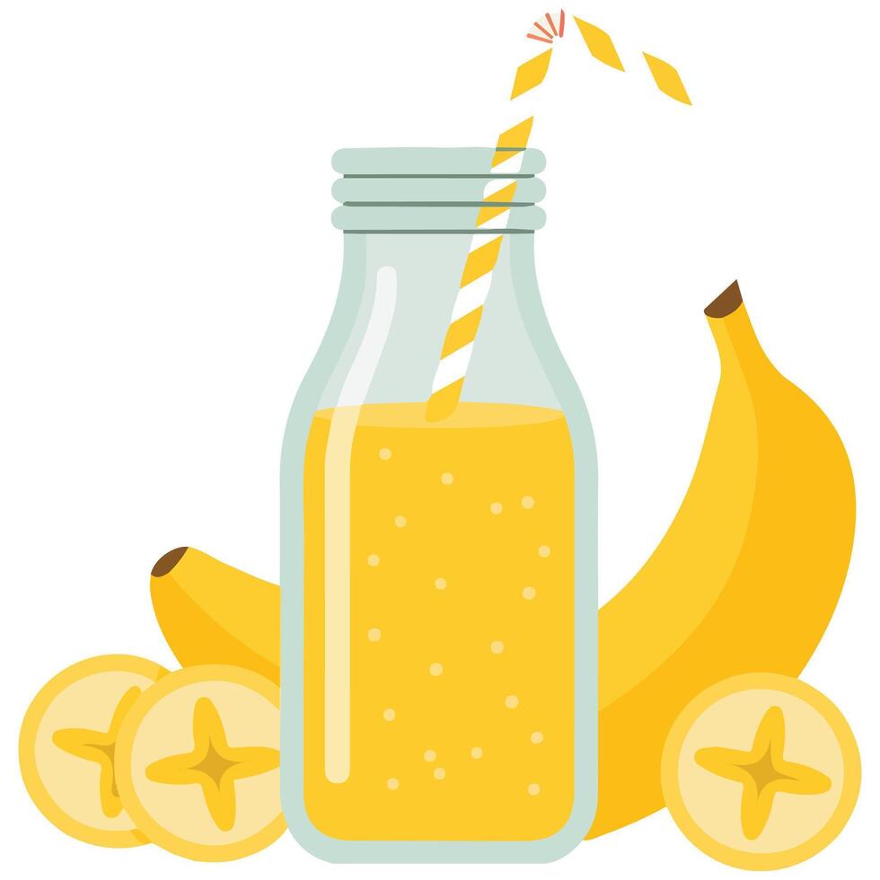 Banana smoothie in jar with straw isolated illustration on white background vector