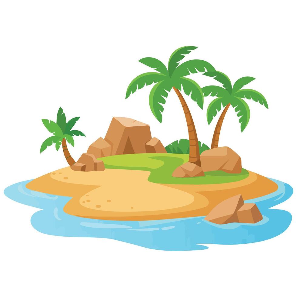 Tropical island with palm trees isolated illustration on white background vector
