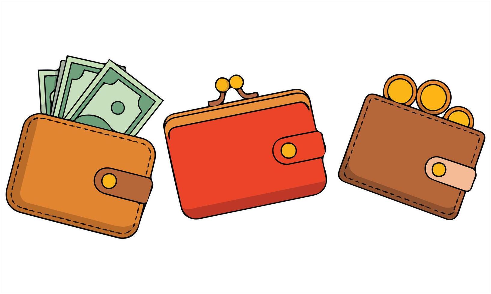 Wallets with money shopping isolated illustration on white background vector