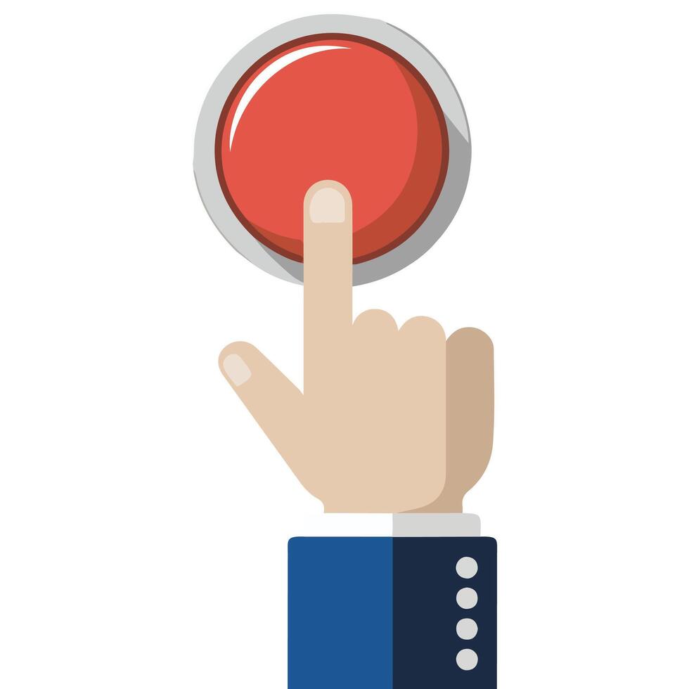 hand pressing red warning button isolated illustration on white background vector