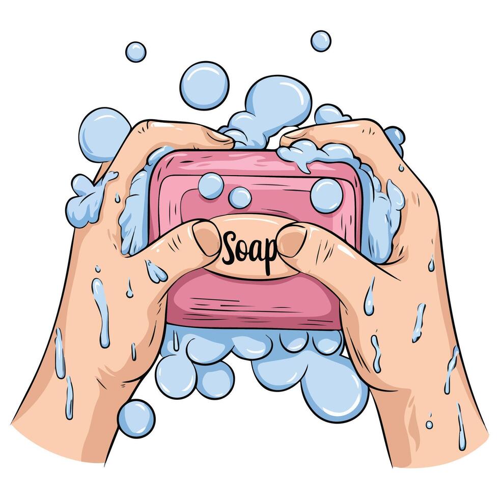 person washing hands soap hygiene isolated illustration on white background vector
