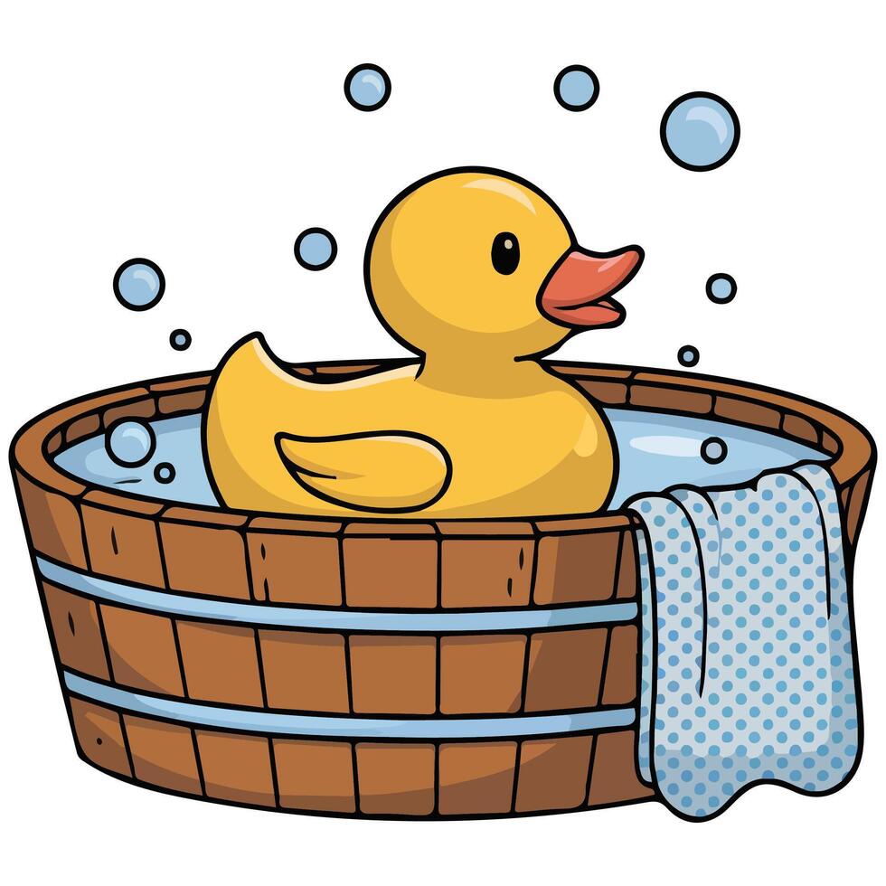 Duck floating in bucket isolated illustration on white background vector