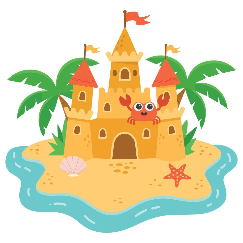 Sand castle beach design isolated illustration on white background vector