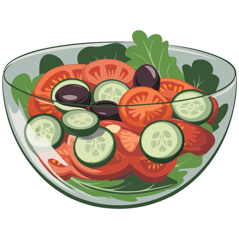 glass bowl fresh vegetables salad isolated illustration on white background vector