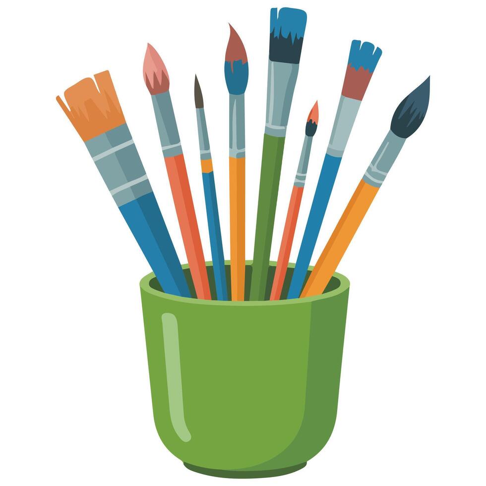Pencils and brushes in jar isolated illustration on white background vector