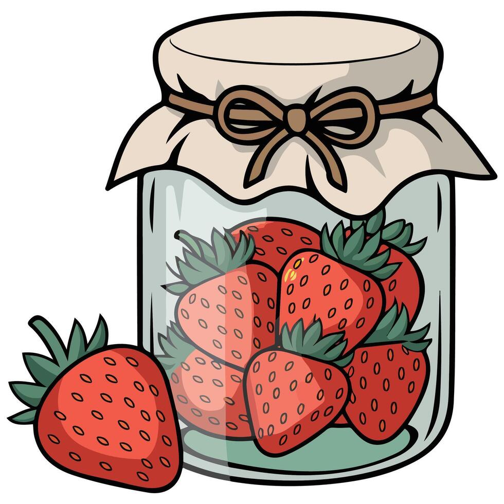 strawberry jam jar fresh berries isolated illustration on white background vector