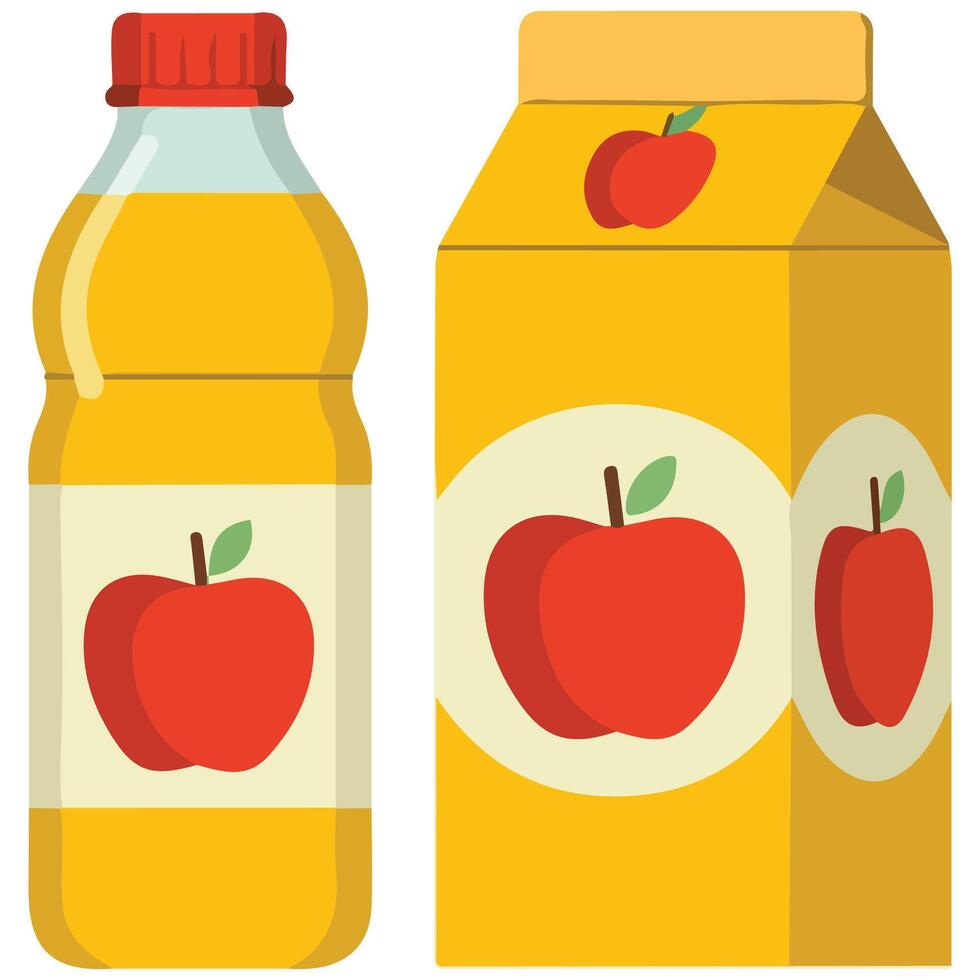 Apple juice bottle and glass set isolated illustration on white background vector