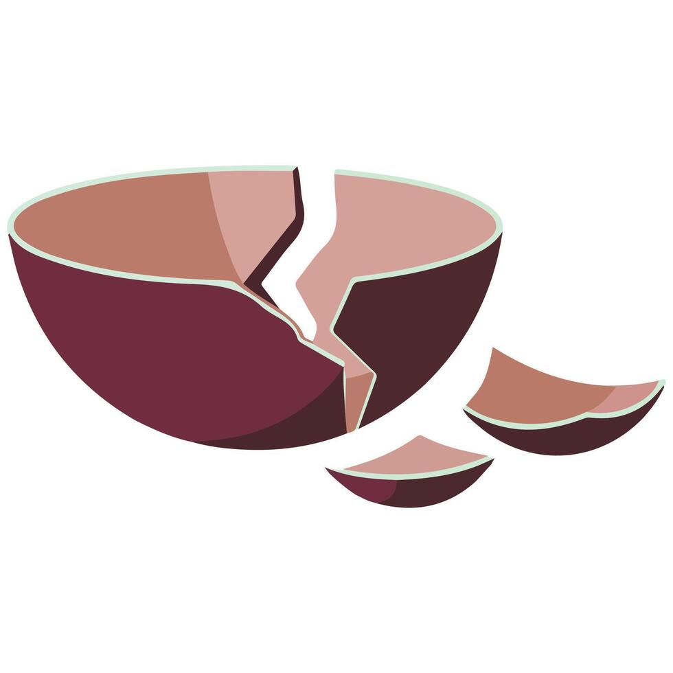 Broken bowl ceramic pieces isolated illustration on white background vector