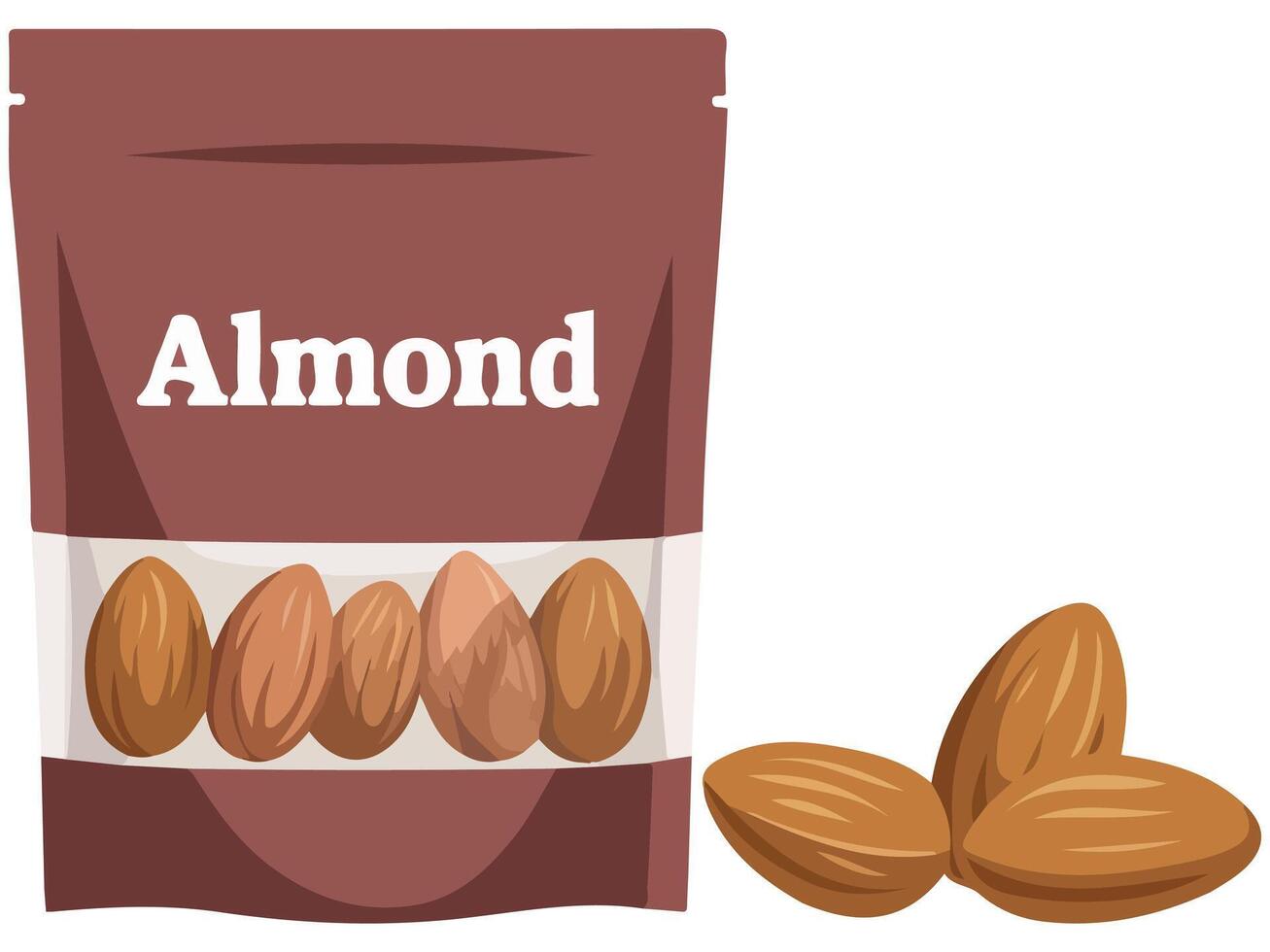 almonds bag healthy snack nuts isolated illustration on white background vector