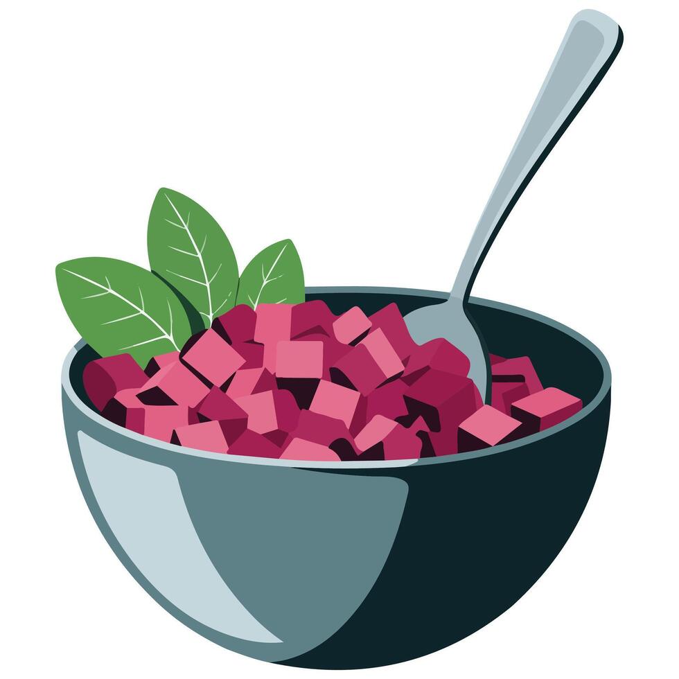 beetroot salad spinach leaves bowl isolated illustration on white background vector