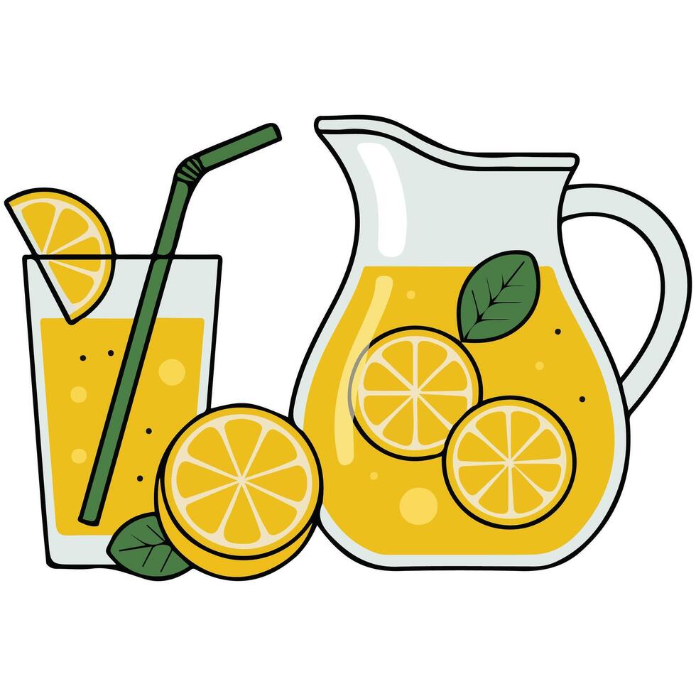 Lemonade glass with pitcher isolated illustration on white background vector