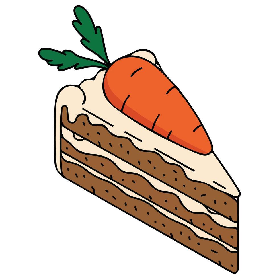 Carrot cake with icing isolated illustration on white background vector