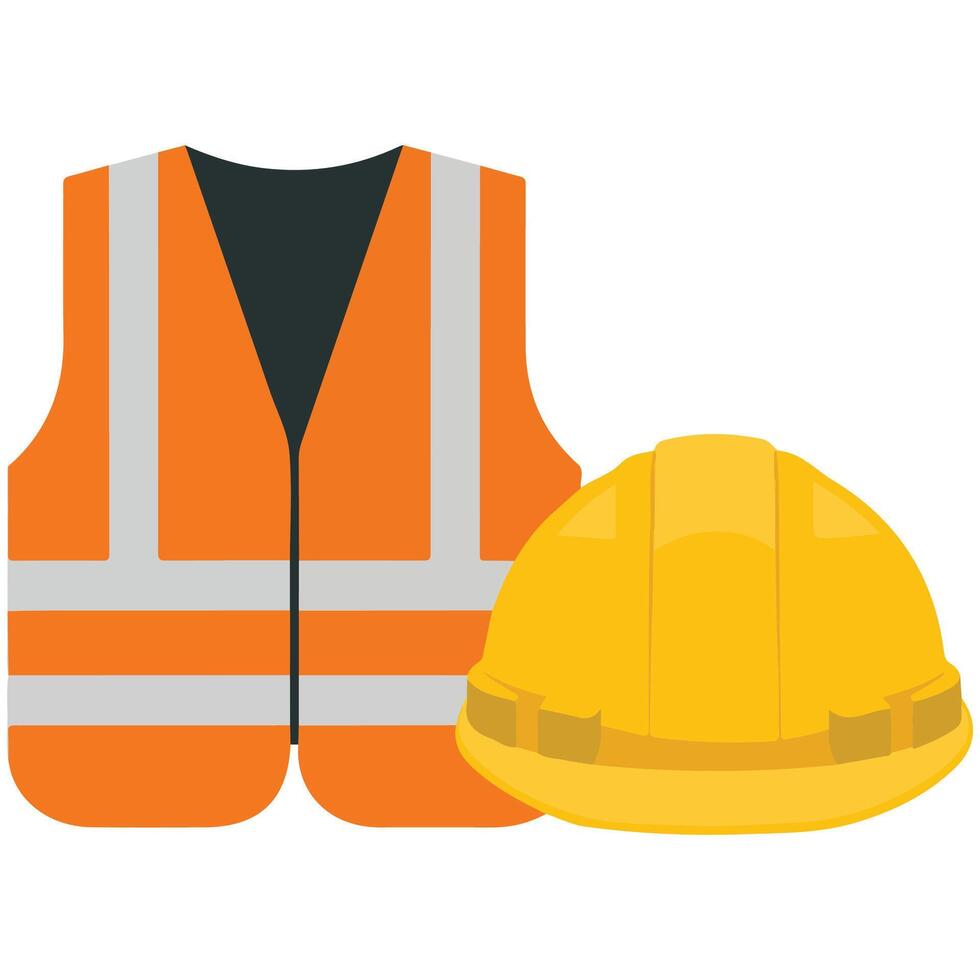 Safety jacket and helmet isolated illustration on white background vector