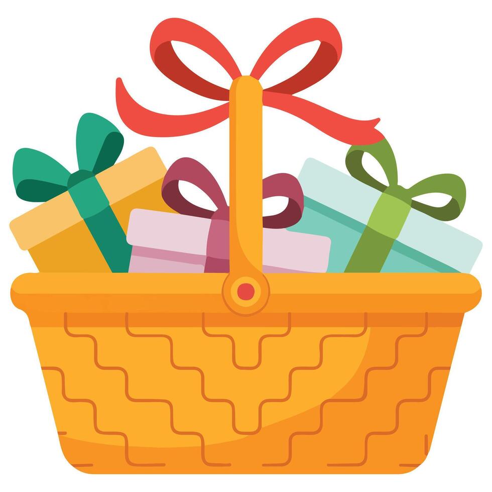 Raffle basket with gifts isolated illustration on white background vector