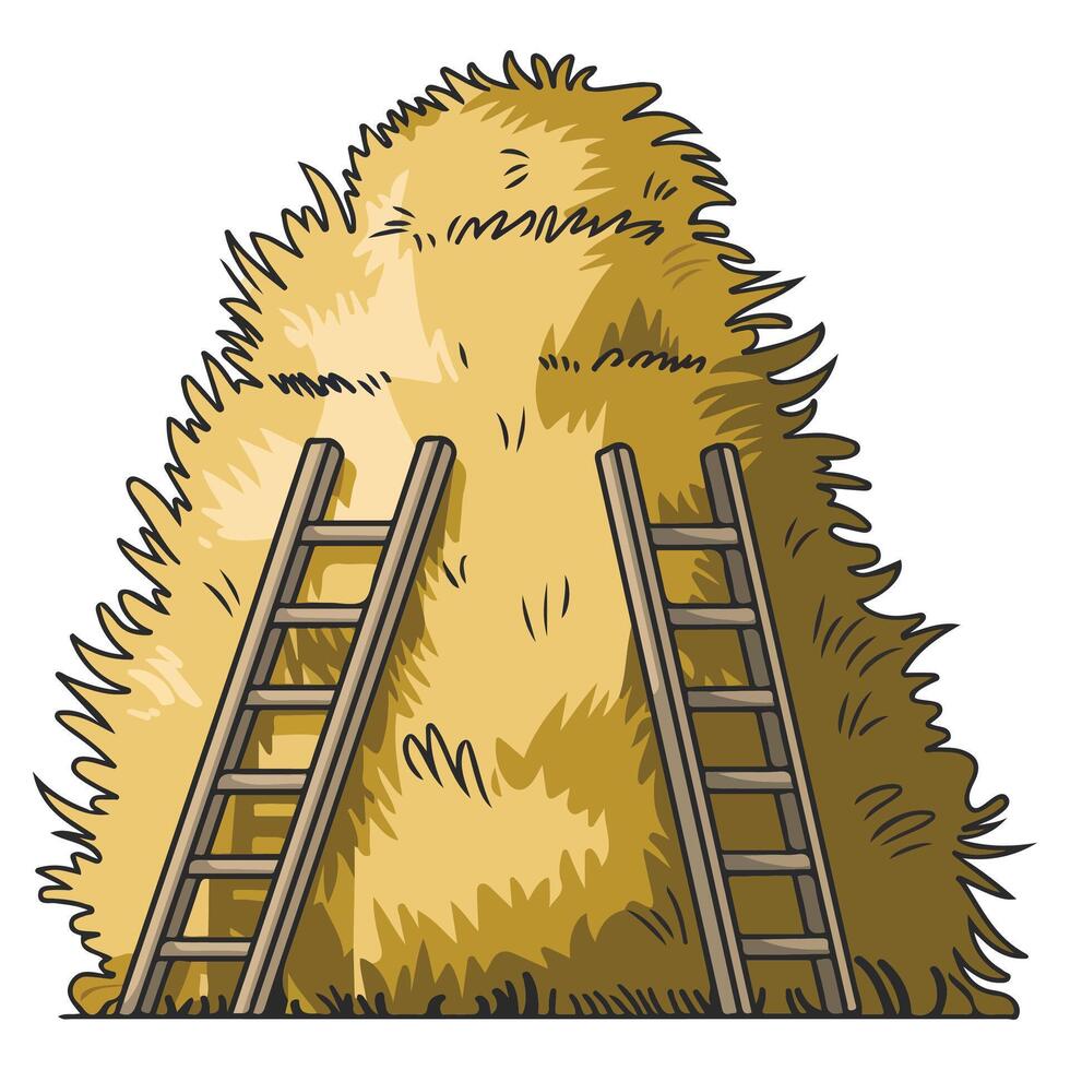 Haystack with wooden ladder farm isolated illustration on white background vector
